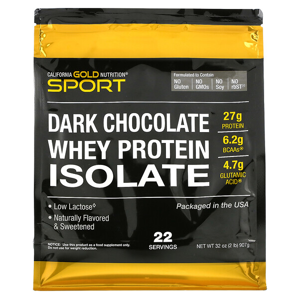 California Gold Nutrition, 100% Whey Protein Isolate, Molkenproteinisolat, Zartbitterschokolade, 907 g (2 lbs.)