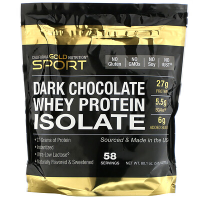 California Gold Nutrition Изолят сывороточного протеина со вкусом черного шоколада, 2270 г (5 фунтов)