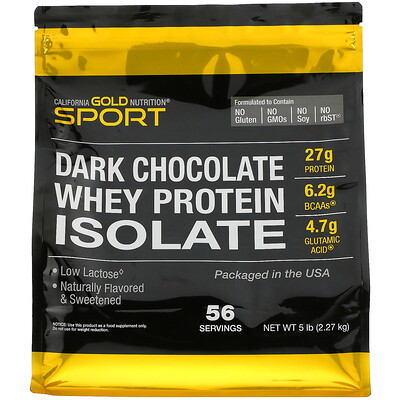 

California Gold Nutrition 100-ный изолят сывороточного протеина со вкусом черного шоколада, 2,27 кг (5 фунтов)
