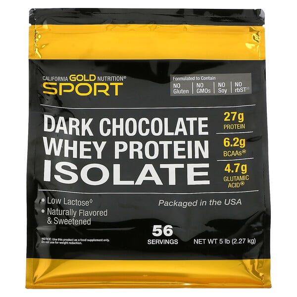 California Gold Nutrition, 100% Whey Protein Isolate, 100% Molkenproteinisolat, Zartbitterschokolade, 2,27 kg (5 lbs.)
