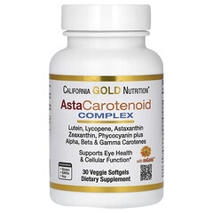 AstaCarotenoid, комплекс із лютеїном, лікопіном, астаксантином і вітаміном A, 30 вегетаріанських капсул