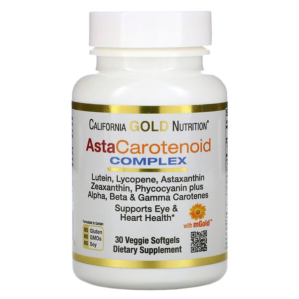 California Gold Nutrition, Complejo AstaCarotenoid, Complejo con luteína, licopeno, astaxantina, 30 cápsulas blandas vegetales