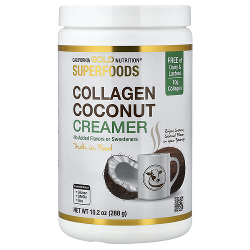 California Gold Nutrition Superfoods, Collagen Coconut Creamer with Organic Coconut Milk Powder, Hydrolyzed Collagen Peptides, Organic Tapioca Maltodextrin, and Bamboo Extract, Unsweetened, 10.2 oz (288 g)