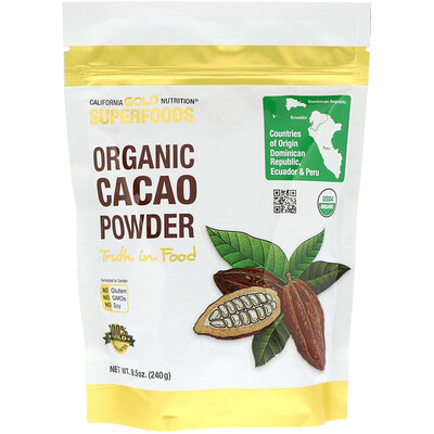 California Gold Nutrition Superfoods, органический какао-порошок, 240 г (8,5 унции)