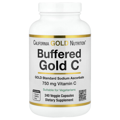 California Gold Nutrition Buffered Gold C™ аскорбат натрия (витамин C) GOLD Standard 240 растительных капсул