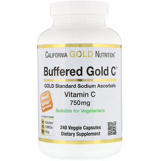 California Gold Nutrition, Buffered Gold C, Non-Acidic Vitamin C, 750 mg, 240 Растительная капсула