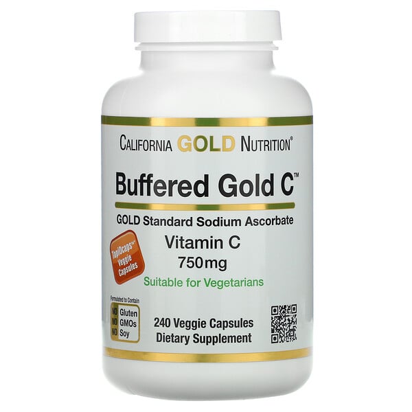 California Gold Nutrition, буферизованный витамин C в капсулах, 750 мг, 240 растительных капсул