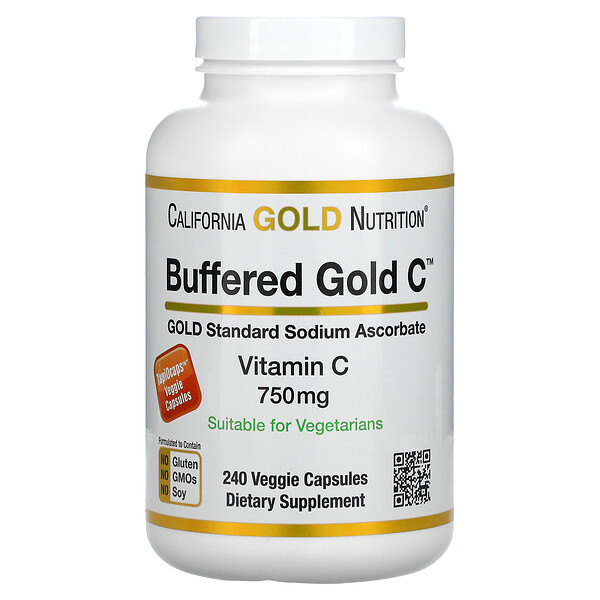 California Gold Nutrition, буферизованный витамин C в капсулах, 750 мг, 240 растительных капсул
