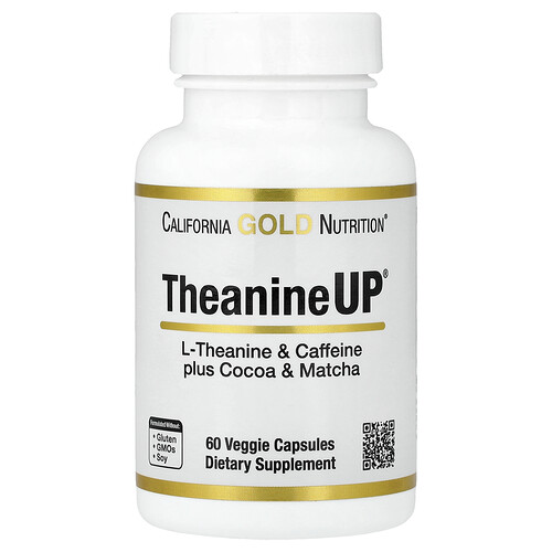 California Gold Nutrition TheanineUP®、L-テアニン & カフェイン プラス ココア・マッチャ、ベジカプセル60粒