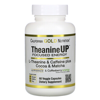 

California Gold Nutrition TheanineUP, сфокусированная энергия, L-теанин и кофеин, 60 растительных капсул