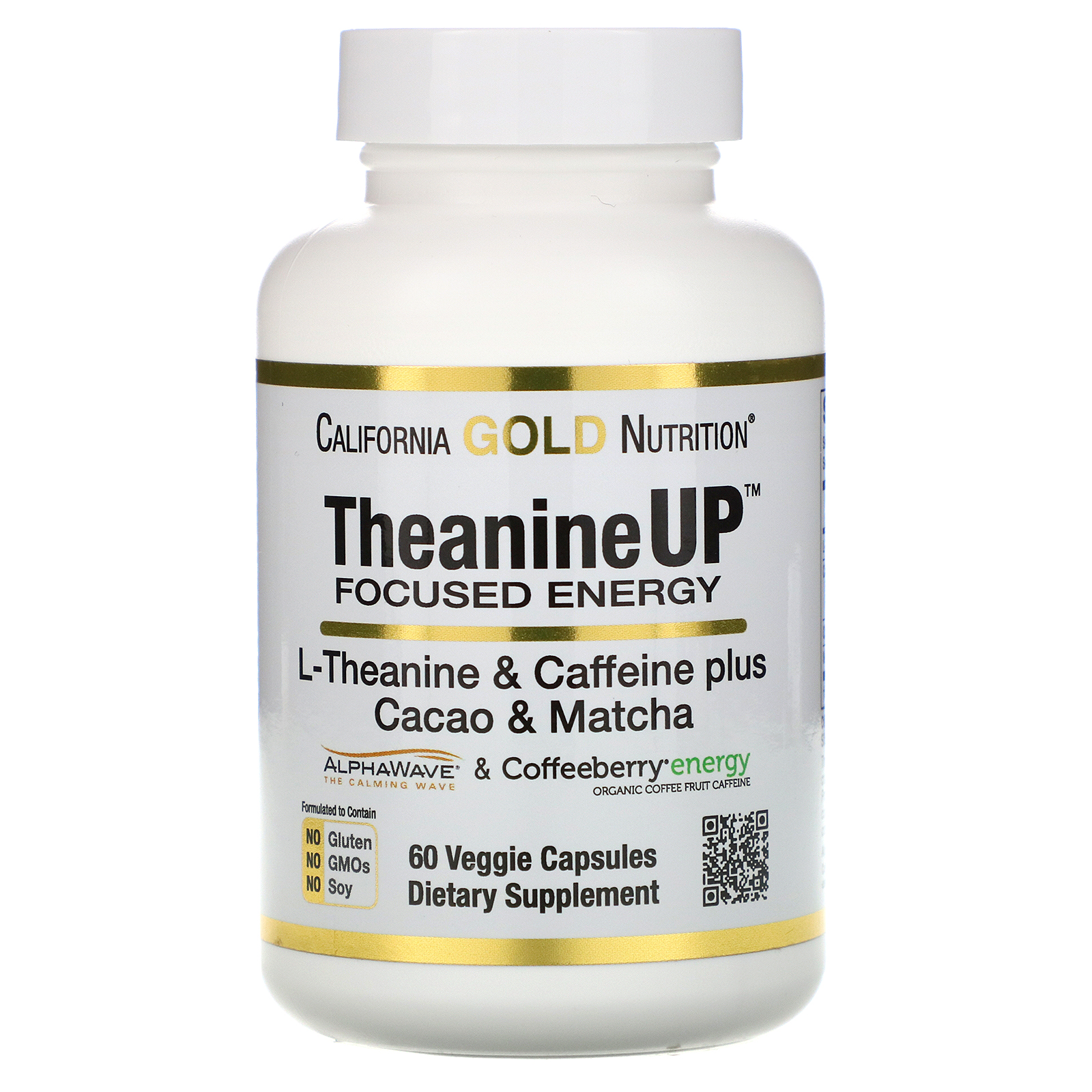California Gold Nutrition Theanineup テアニンアップ エネルギーアップ L テアニン カフェイン 植物性カプセル60粒 Iherb