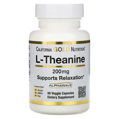California Gold Nutrition AlphaWave, L-теанин, поддерживает расслабление и спокойную концентрацию, 200 мг, 60 растительных капсул
