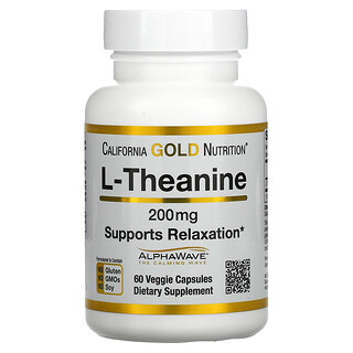 California Gold Nutrition, L-Theanine, AlphaWave, Promove Relaxamento, Concentração e Calma, 200 mg, 60 Cápsulas Vegetais