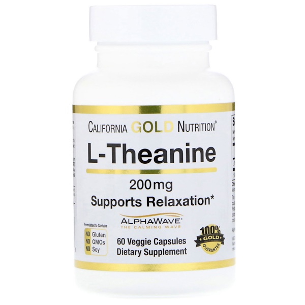 California Gold Nutrition, L-テアニン AlphaWave サポートリラクゼーション カームフォーカス 200 mg, 60植物性カプセル