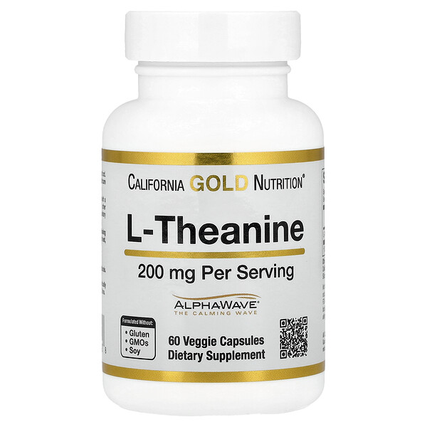 California Gold Nutrition L-Theanine, Featuring AlphaWave®, 200 mg, 60 Veggie Capsules