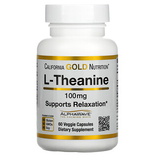 California Gold Nutrition, L-teanina, AlphaWave, Promueve la relajación, Calma y concentración, 100 mg, 60 cápsulas vegetales