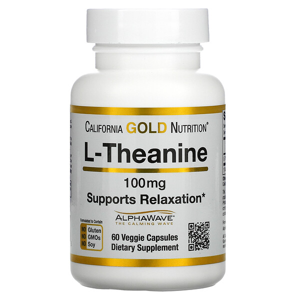California Gold Nutrition, L-Theanine, AlphaWave, Supports Relaxation, Calm Focus, 100 mg, 60 Veggie Capsules