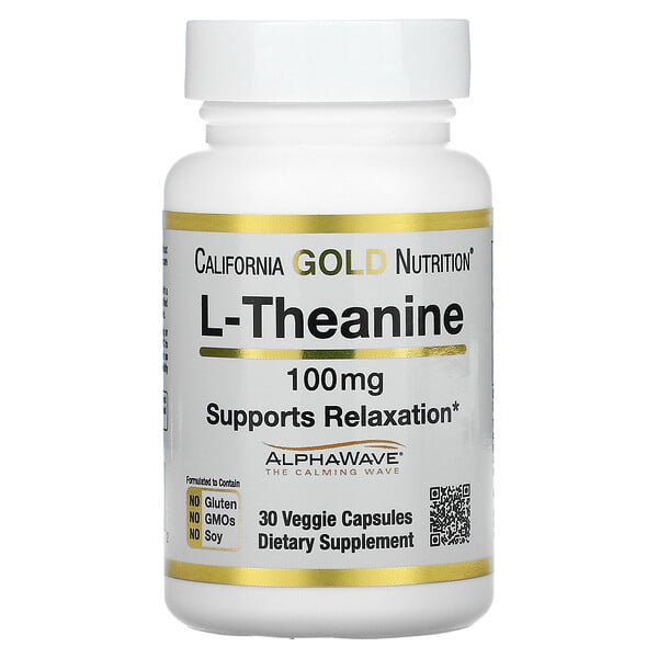 California Gold Nutrition, L-Theanine, AlphaWave, Supports Relaxation, 100 mg, 30 Veggie Capsules