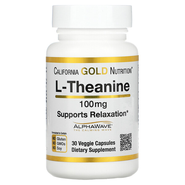California Gold Nutrition, L-теанин, AlphaWave, поддержка расслабления, успокоение, 100 мг, 30 растительных капсул