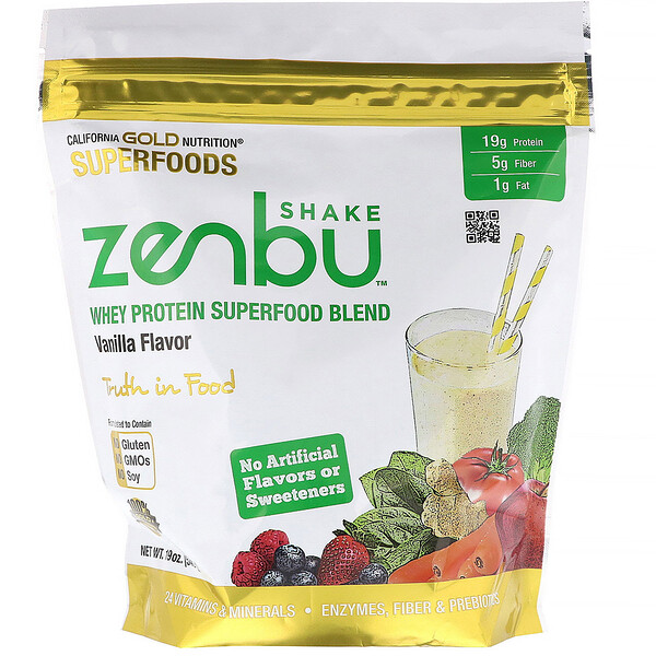 California Gold Nutrition, Zenbu Shake, ΡΠΌΠ΅ΡΡ ΡΡΠΏΠ΅ΡΠΏΡΠΎΠ΄ΡΠΊΡΠΎΠ² Π½Π° ΠΎΡΠ½ΠΎΠ²Π΅ ΡΡΠ²ΠΎΡΠΎΡΠΎΡΠ½ΠΎΠ³ΠΎ Π±Π΅Π»ΠΊΠ° ΡΠΎ Π²ΠΊΡΡΠΎΠΌ Π²Π°Π½ΠΈΠ»ΠΈ, 540 Π³ (19 oz)