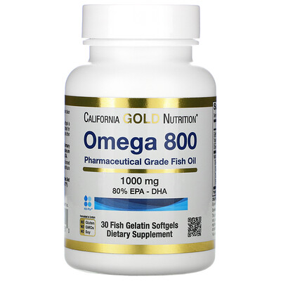 California Gold Nutrition омега 800, рыбий жир фармацевтической степени чистоты, 80% ЭПК/ДГК, 1000 мг, 30 капсул из рыбьего желатина