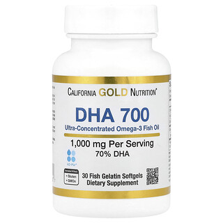 California Gold Nutrition, Ulei de pește DHA 700, ultra-concentrat, 1.000 mg, 30 capsule moi de gelatină de pește