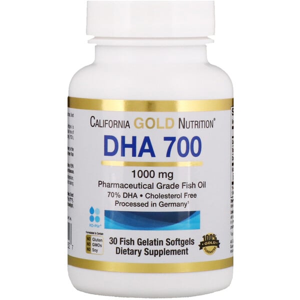 California Gold Nutrition, DHA 700 Fish Oil, Pharmaceutical Grade, 1000 mg, 30 Fish Gelatin Softgels
