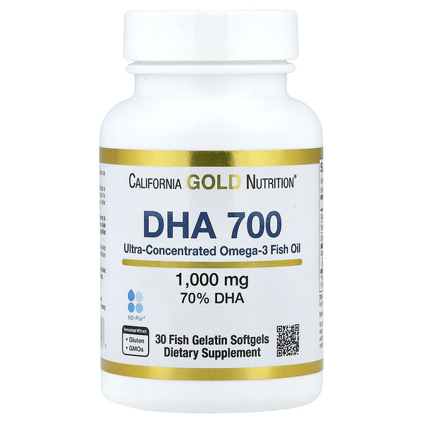 California Gold Nutrition DHA 700 Fish Oil, Ultra-Concentrated, 1,000 mg, 30 Fish Gelatin Softgels
