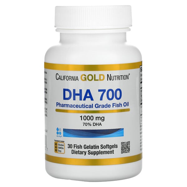 California Gold Nutrition, Minyak Ikan DHA 700, Tingkat Farmasi, 1.000 mg, 30 Kapsul Gel Lunak Gelatin Ikan