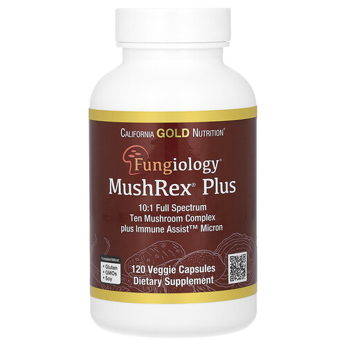 カリフォルニア ゴールド ニュートリション California Gold Nutrition, Fungiology（フンギオロジー）、MushRex（マッシュレックス）プラス、フルスペクトラム10種キノココンプレックス、アガリクス チャーガ 冬虫夏草 ヤマブシタケ配合、植物性カプセル120粒