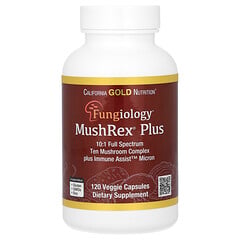 Fungiology, MushRex Plus, комплекс із 10 грибів повного спектра з агариком, чагою, кордицепсом і їжовиком гребінчастим, 120 капсул Plantcaps