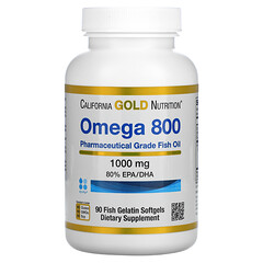 California Gold Nutrition, Омега 800 рыбий жир, 480 ЭПК / 320 ДГК, 1000 мг, 90 капсул из рыбьего желатина