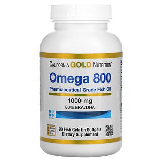 California Gold Nutrition, زيت السمك المصنف دوائيًا أوميجا 800، يحتوي على 80% من حمضي إيكوسابنتانويك/دوكوساهيكسينويك، أحد أشكال الدهون الثلاثية، 1000 ملجم، 90 كبسولة هلامية من جيلاتين السمك