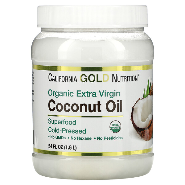 органическое холоднопрессованное кокосовое масло экстра класса, 1,6 л (54 жидк. унции)
