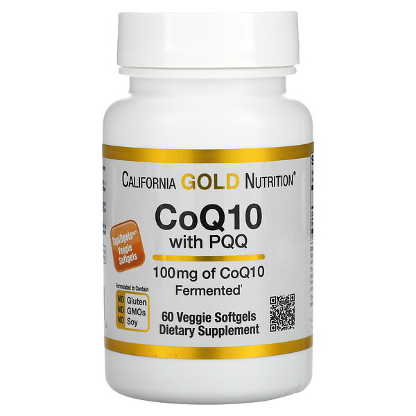 California Gold Nutrition, CoQ10 con PQQ, 100 mg, 60 cápsulas blandas vegetales