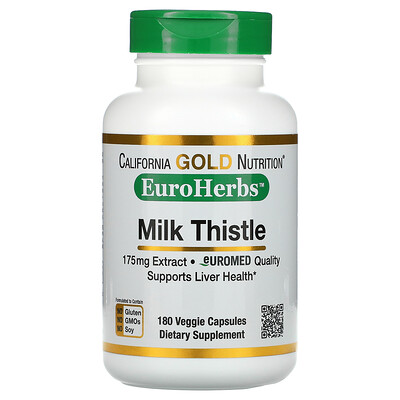 California Gold Nutrition Экстракт расторопши, 80% силимарина, EuroHerbs, 180 вегетарианских капсул