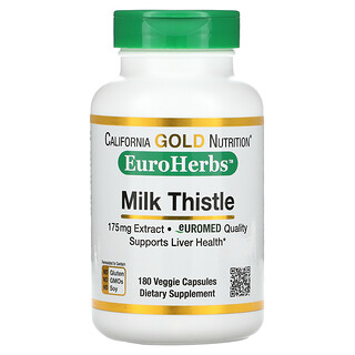 California Gold Nutrition, Milk Thistle Extract, EuroHerbs, European Quality, 175 mg, 180 Veggie Capsules