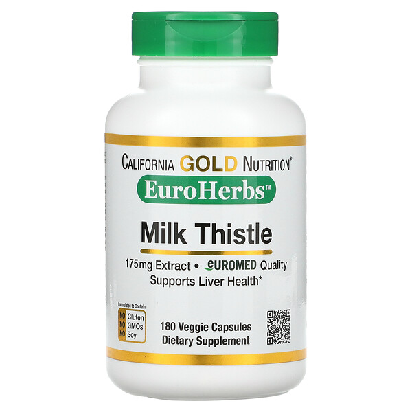 California Gold Nutrition, Milk Thistle Extract, EuroHerbs, Mariendistelextrakt, europäische Qualität, 175 mg, 180 vegetarische Kapseln