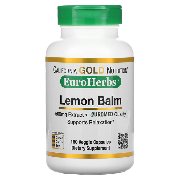 California Gold Nutrition, EuroHerbs, Extrait de mélisse, Qualité européenne, 500 mg, 180 capsules végétariennes