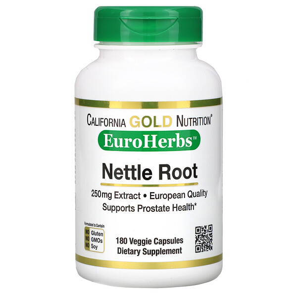 California Gold Nutrition, Экстракт корня крапивы, EuroHerbs, 250 мг, 180 растительных капсул