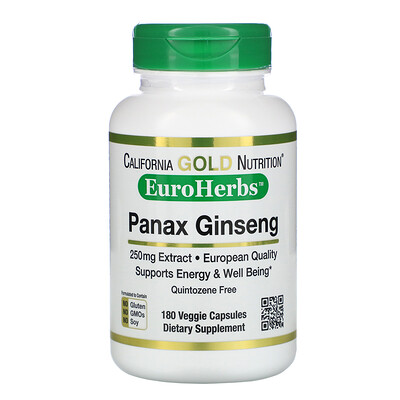 California Gold Nutrition EuroHerbs, экстракт женьшеня, 250 мг, 180 растительных капсул
