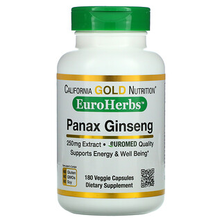 California Gold Nutrition, EuroHerbs، مستخلص الجينسنج الصيني panax ginseng، 250 ملجم، 180 كبسولة نباتية