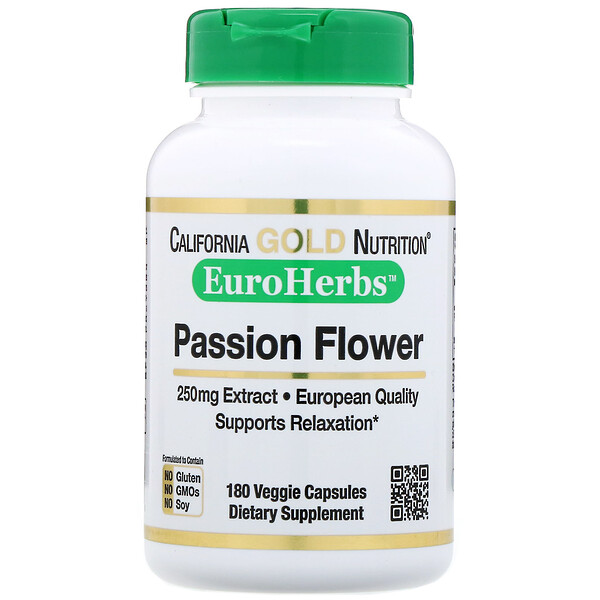 California Gold Nutrition, EuroHerbs, «Пассифлора», 250 мг, 180 растительных капсул