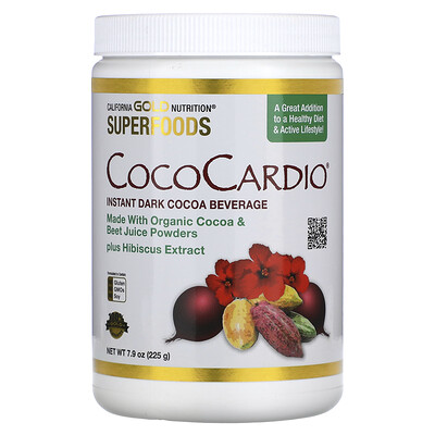 

California Gold Nutrition CocoCardio Certified Organic Instant Dark Cocoa Beverage with Beet Juice & Hibiscus 7.93 oz (225 g)