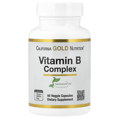 California Gold Nutrition, Complejo de vitaminas B con folato, biotina, ácido pantoténico y vitamina B6, 60 cápsulas vegetales