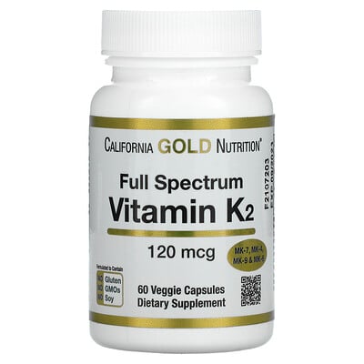 

California Gold Nutrition Full Spectrum Vitamin K2 120 mcg 60 Veggie Capsules