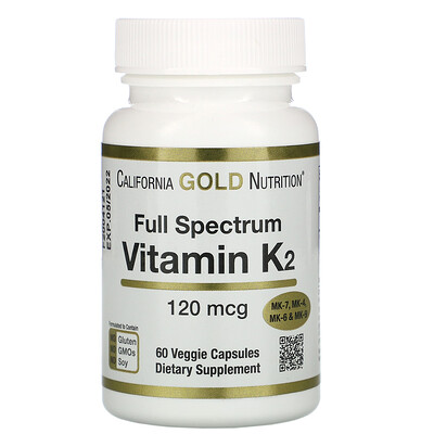 California Gold Nutrition витамин K (MK-4, MK-6, MK-7, MK-9), 120 мкг, 60 растительных капсул