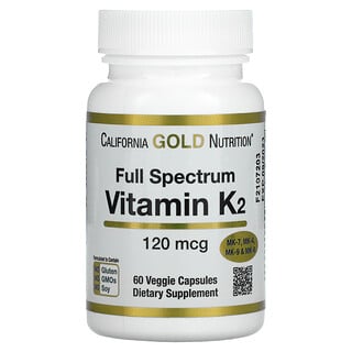California Gold Nutrition, Vitamina K2 de espectro completo, 120 mcg, 60 cápsulas vegetales