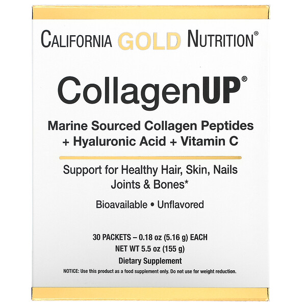 California Gold Nutrition‏, CollagenUP‏, קולגן הידרוליזי ממקור ימי + חומצה היאלורונית + ויטמין C‏, ללא תוספת טעם, 30 שקיקים, 5.16 גרם (0.18 אונקיות) כל אחד