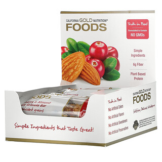 California Gold Nutrition, Lebensmittel, Cranberry und Mandel Kau-Granola-Riegel, 12 Riegel, 40 g (1,4 oz) pro Stück